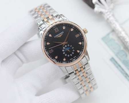 白壳 ，金壳 ，钢带20 品牌：浪琴-Longines 类型：男士腕表 壳套：顶级版316精钢l 表带：进口小牛皮表带 316L精钢表带 机芯：全自动机械机芯 - 点击图像关闭