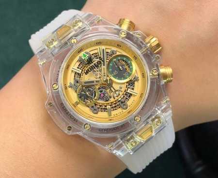 光壳 钻壳 恒宝Hublot 宇舶表年度最佳复刻作品 宇舶Big Bang系列411.Jx.4802.Rt“全透明腕表” 精彩细节 1.还原正品表盘后龙飞凤舞的 - 点击图像关闭