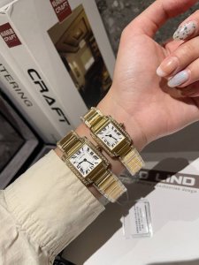 Cartier卡地亚1996年推出的法国坦克系列，表壳和表带连为一体的设计，让其成为卡地亚钟表设计的终极发展。其金属表带的锯齿状表带关节，意象式的展现了坦克履带