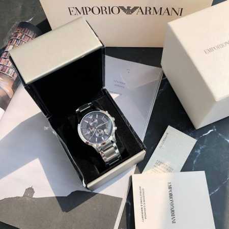 支持香港、美国直邮。 全国联保！正品！Armani 阿玛尼经典休闲商务款，型号ar11164 316钢表带，蓝色表盘，三眼设计，带日期，316钢表带石英表，表盘 - 点击图像关闭