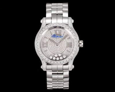 yf，白 -金 Yf-新品 满钻 快乐钻36Mm 2025最新款满天星 原装搭配美洲鳄鱼表带 搭配2892机芯 萧邦 Happy Diamonds 作为萧邦最畅