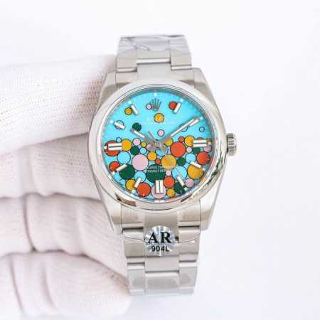 2824机芯: Ar 劳力士彩色蚝式恒动型 我们始终秉承高品质 超高性价比 造福广大表友 36Mm 41Mm都有任君选择 采用2824机芯走时稳定 字面颜色与原 - 点击图像关闭