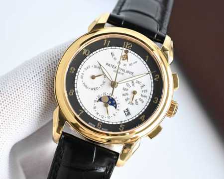 新款上市百达翡丽 实拍图 Patek Philippe 贵族的艺术品！搭配进口9100动能多功能7针机芯 0返修 ①功能 动能，24小时,星期，星辰，月份 月亮 - 点击图像关闭