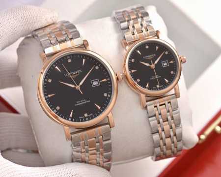 白壳 金 钢20浪琴 Longines 最新情侣款原装进口石英机316L精钢表壳 矿物质超强玻璃镜面 进口真牛皮表带 精钢表带 男直径40Mm 女款直径30Mm - 点击图像关闭