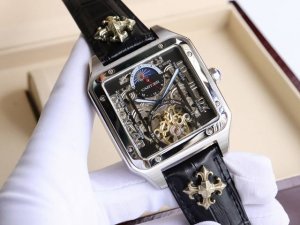 卡地亚-Cartier 方型男士腕表 顶级版316L精钢表壳，表带采用进口小牛皮表带，搭载全自动进口机械机芯，矿物质防刮镜面玻璃，尺寸：直径44Mm厚12Mm