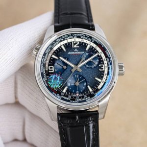 白 金 Twa出品 Jaeger-Lecoultre 积家 北宸系列 Geographic Wt地理学家世界时腕表采用蓝黑渐变色与全黑色表盘 腕表的凸缘显示全球