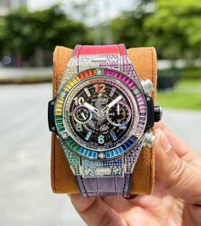 宇舶满钻款 宇舶Hublot 简称“Hub”“恒宝”，Bigbang大爆炸元素材料计时码表V2版表壳采用进口金属材料 设计感爆炸搭载7750改“Hub1242” - 点击图像关闭