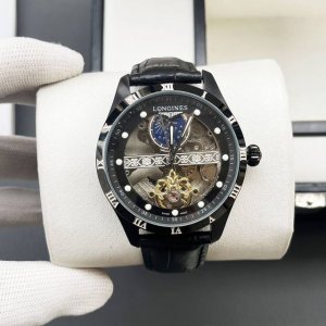 浪琴-Longines火爆新品 搭载全自动机械机芯 316精钢表壳 简约镂空设计 简约时尚 优雅尊贵 矿物质强化玻璃镜面 真牛皮表带 商务休闲 精致型男首选 直