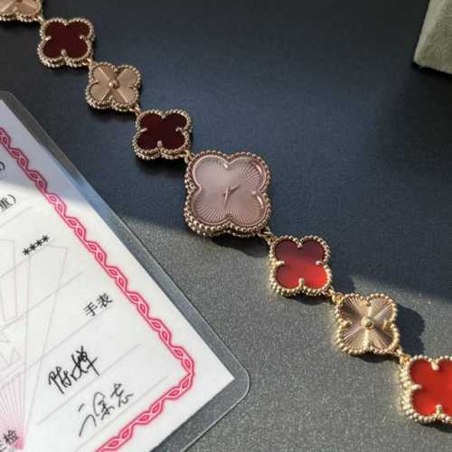 玫金玫瑰红 顶级包18K真金重磅返场Vca梵克雅宝Sweet Alhambra 系列四叶草珠宝腕表。