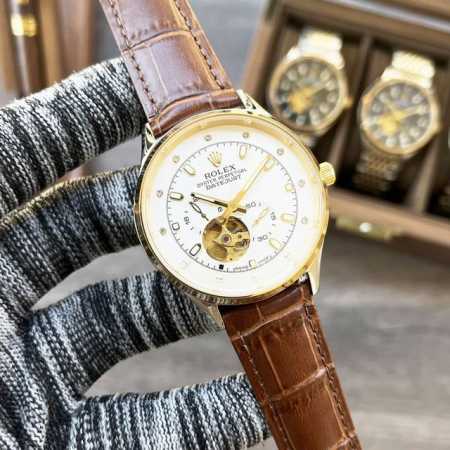 劳力士－Rolex 新款飞轮男士机械腕表 进口西铁城82S7机芯 316L精钢壳套 蓝宝石玻璃镜面 直径42Mm 厚度12Mm 真牛皮表带 针扣 尊贵奢华 休闲 - 点击图像关闭