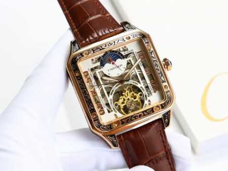 卡地亚-Cartier 方型男士腕表 顶级版316L精钢表壳，表带采用进口小牛皮表带，搭载全自动进口机械机芯，矿物质防刮镜面玻璃，尺寸：直径44Mm厚12Mm - 点击图像关闭