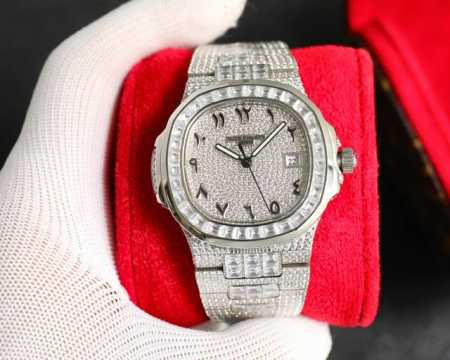 圈口 钢带 圆镶钻 统一 圈口 钢带 T方镶钻 统一 Patek Philippe 最新大镶钻圈口，Pp百达翡丽 Nautilus 5711 白金鹦鹉螺系列腕表 - 点击图像关闭