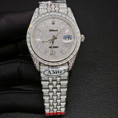 Amg完美还原史上最尊贵的满天星腕表： 劳力士Rolex 日志型，满足你对尺寸的强迫症需求，满钻定制版闪耀来袭，手腕上的极致奢美艺术品，整只腕表圆型钻,方型钻采