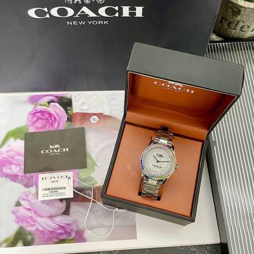 原单新款跑量款批 圣诞 新年礼物 Coach 蔻驰满天星preston系列七彩钻表盘璀璨石英手表女表，马车Logo元素，施华洛水晶，轻奢搭配，石英机芯，型号：1