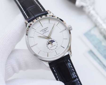 白壳 金壳 钢带20 品牌：浪琴-Longines 类型：男士腕表 壳套：顶级版316精钢l 表带：进口小牛皮表带 316L精钢表带 机芯：全自动机械机芯 镜面 - 点击图像关闭
