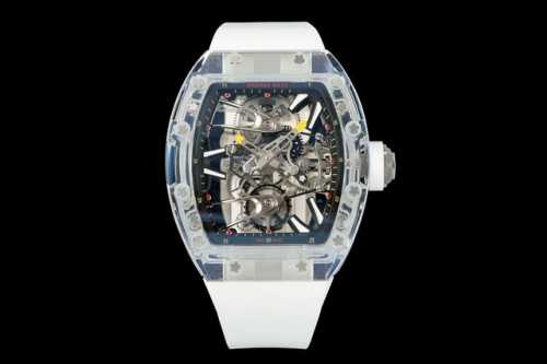 清透的终极Richard Mille Rm 56-02蓝宝石水晶陀飞轮腕表 轻薄、透明是现代工艺的两大趋势，看上去简约经典设计要比又乱又复杂要好很多。现今，要做
