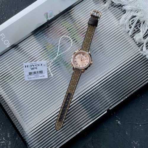 Coach蔻驰女士精致 帆布镶钻Boyfriend轻奢皮带手表 型号 14503151.表盘直径 34Mm. 专柜配套原包装