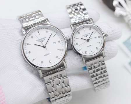 白壳 ，金壳 ，钢带20 品牌：浪琴-Longines 类型：情侣腕表 壳套：顶级版316精钢L 表带：进口小牛皮表带 316L精钢表带 机芯：进口石英机芯 镜 - 点击图像关闭