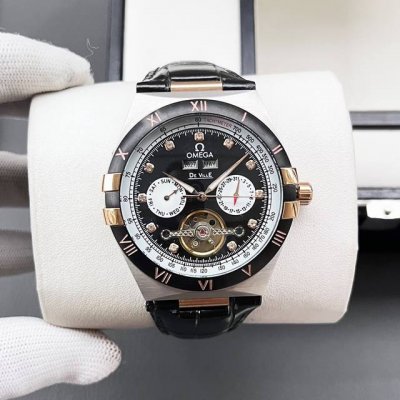 白 金 欧米茄-Omega火爆新品 搭载全自动机械机芯 316精钢表壳 简约时尚 优雅尊贵 矿物质强化玻璃镜面 真牛皮表带 商务休闲 精致型男首选 直径40Mm