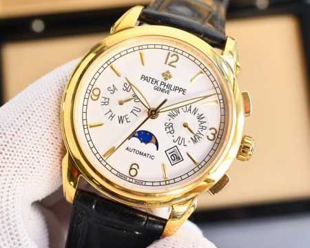 金 。 百达翡丽patek Philippe惊艳登场，42毫米的表径适配大众男性手寸，非常商务可亦休闲。视觉冲击力强，令人过目不忘，实物质感更加优美。 1搭配进 - 点击图像关闭