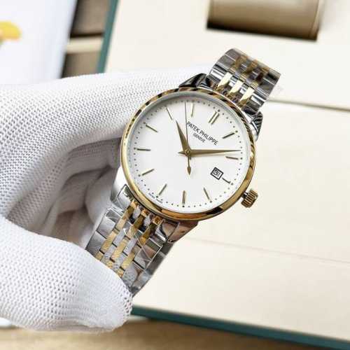 白 -金 钢带+20。百达斐丽-Patek Philippe 男士腕表 商务休闲 经典大三针设计 采用采用进口8215机芯 直径42Mm 厚底12Mm 钢化玻璃