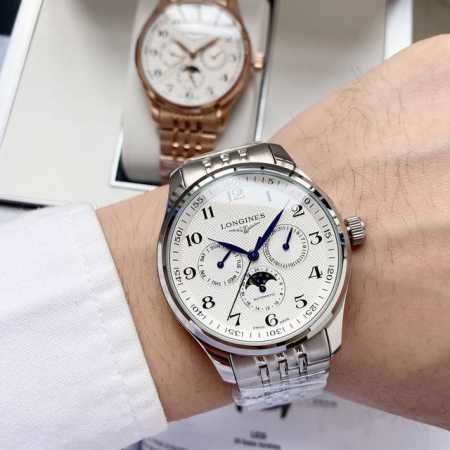 白壳 ，玫瑰金 ，钢带+20。【全新升级 经典百搭】浪琴-Longines 男士腕表 全自动机械机芯 矿物强化玻璃 316L精钢表壳 精钢表带 时尚设计 商务休 - 点击图像关闭