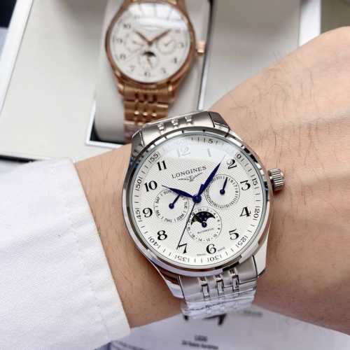 白壳 ，玫瑰金 ，钢带+20。【全新升级 经典百搭】浪琴-Longines 男士腕表 全自动机械机芯 矿物强化玻璃 316L精钢表壳 精钢表带 时尚设计 商务休