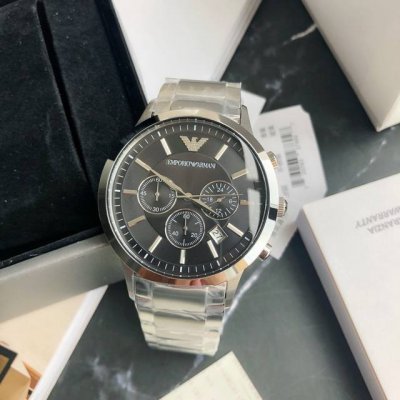 阿玛尼-Renato系列 Ar2434 时尚男表尊贵钢铁王子 深邃而优雅的黑色大表盘三眼多功能商务石英腕表 表盘直径43Mm 表盘厚度11Mm ，