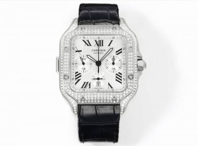 Thb 卡地亚 Cartier 山度士系列Af1 计时码表镶钻定制版闪耀来袭 ①机芯：采用丹东7550机芯,品质稳定可靠； ②表壳：拥有43.3毫米的腕表直径,