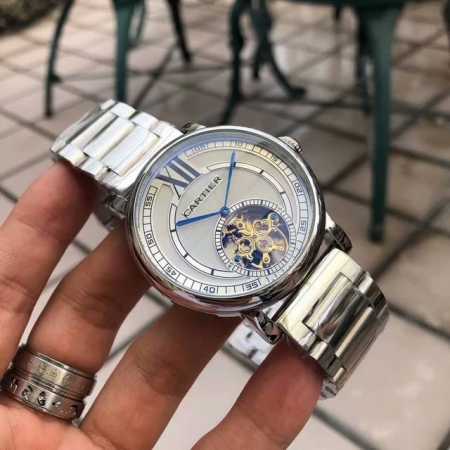 白 玫 钢加20 卡地亚-Cartier延续简约设计搭载陀飞轮两针尊贵大气～绅士风范，高端矿物质防刮镜面玻璃，配置316L精钢表壳，耐磨316精钢表带 进口小牛 - 点击图像关闭