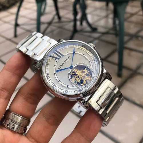 白 玫 钢加20 卡地亚-Cartier延续简约设计搭载陀飞轮两针尊贵大气～绅士风范，高端矿物质防刮镜面玻璃，配置316L精钢表壳，耐磨316精钢表带 进口小牛
