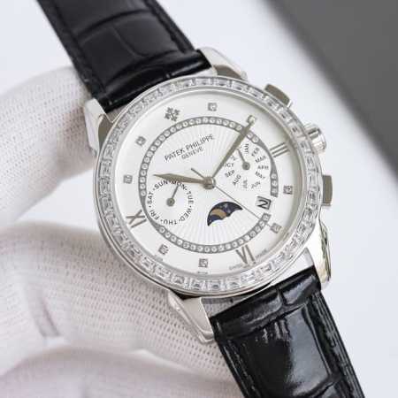 白壳 金壳 百达 翡丽patek Philippe 复杂系列六针男表爆款 多功能腕表！ 1搭载原装进口9100星期月份月相动能功能机芯机械表！ 2表盘上采用经典 - 点击图像关闭