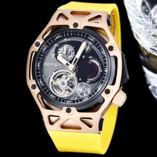 2024最新改款 Hublot 宇舶表 Techframe Ferrari 法拉利70周年陀飞轮计时腕表.采用法拉利开发跑车的创意流程设计腕表. 引擎 机芯为灵