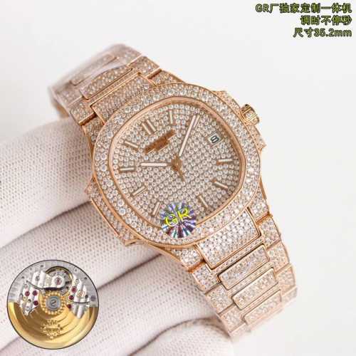 Gr Factory 重金打造经典时计 百达翡丽 P9130女士鹦鹉螺 R69 满钻限量款 少量到货，限量供应 全身采用八心八箭天然奥宝水钻 满天星鹦鹉螺系列