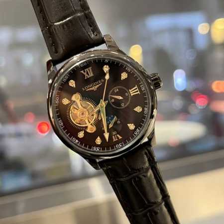 皮 品牌：浪琴陀飞轮系列，2表带：意大利小牛皮 316L精钢表带，尺寸：表径42Mm，厚度11Mm，机芯：亚洲自动机械正品一比一开模，超薄陀飞轮机芯，机芯带 2 - 点击图像关闭