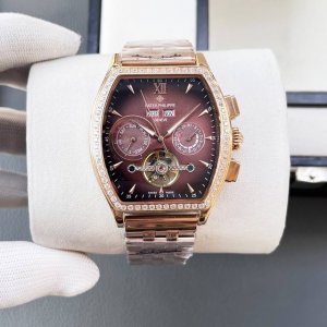 金950百达翡丽-Patek Philippe 最新多功能男士腕表 经典力作 酒桶型壳套 大气磅礴 316精钢表壳 进口牛皮表带 矿物质超强镜面 尊贵品质 奢华