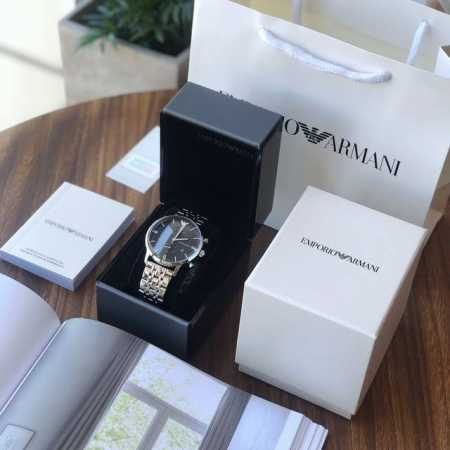 支持香港、美国直邮 全国联保。正品！正品！阿玛尼ar0389本年度最火的一块，金城武定制款钢带男士手表黑色银色钢带石英表，表盘直径43Mm 316精钢表带，深邃 - 点击图像关闭