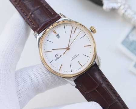 金白同价：皮 ，钢 品牌：欧米茄-Omega 类型：男士腕表 壳套：顶级版316精钢L 表带：进口小牛皮 316L精钢表带 机芯：日本西铁城机械机芯 镜面：矿物 - 点击图像关闭