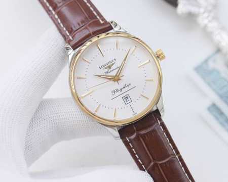 白壳 金壳 钢带20 品牌：浪琴-Longines 类型：男士腕表 壳套：顶级版316精钢l 表带：进口小牛皮表带 316L精钢表带 机芯：全自动机械机芯 镜面 - 点击图像关闭