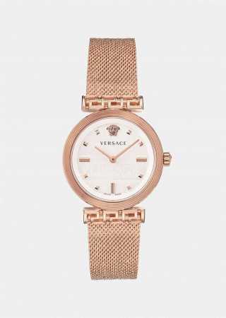 批白 .金 新款 范思哲 Versace Meander系列，表径34Mm，镂空回纹表耳设计，寓意将美好祝愿赋于腕间，盘面饰有versace标志与铆钉时标，原装 - 点击图像关闭