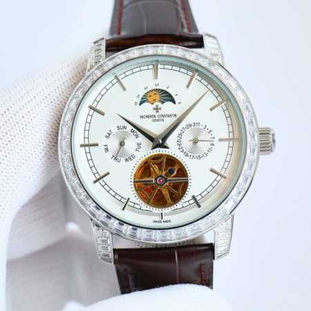 白钻 金钻 最新出品 江丹诗顿-Vacheron Constanti。阁工楼匠独一无二版 再火创爆奇迹。经典之作升级版！ ①搭配多功能月相陀飞轮机械机芯。功能 - 点击图像关闭