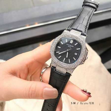 百达翡丽 Patek Philippe 鹦鹉螺系列，精品男士腕表，表壳满钻设计，技艺精湛，独具匠心，尊贵大气，绅士风范。采用进口石英机芯，进口表带，矿物质超强镜 - 点击图像关闭