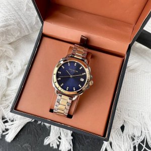 原单新款蔻驰批Coach Tatum系列.多边形表盘与表圈蚀刻Coach品牌标识 型号 1 4160.尺寸 34Mm 进口石英机芯 带按钮蝴蝶扣 简洁大方 高贵