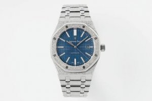 Aps15410新品，霜金腕表 爱彼手表霜金工艺俗称锤金工艺，亦叫“佛罗伦萨饰面”。这是一种颇具特色且渊远流长的装饰工艺，在光线的照射下，霜金工艺表面细微的凹槽