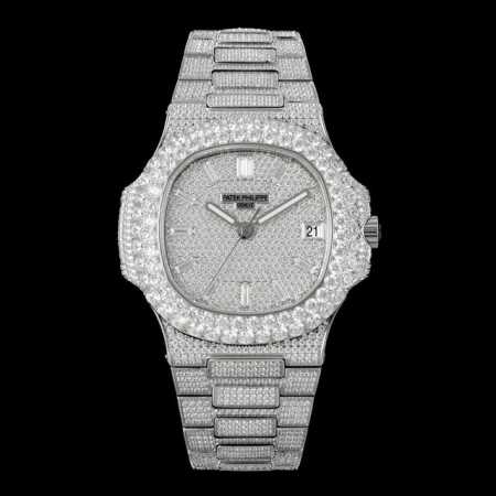 Amg 满天星 满钻 Patek Philie 最新大镶钻圈口，百达Nautilus 5711 白金鹦鹉螺系列腕表。全新升级版本 双排大钻圈口，品牌举世闻名超凡 - 点击图像关闭