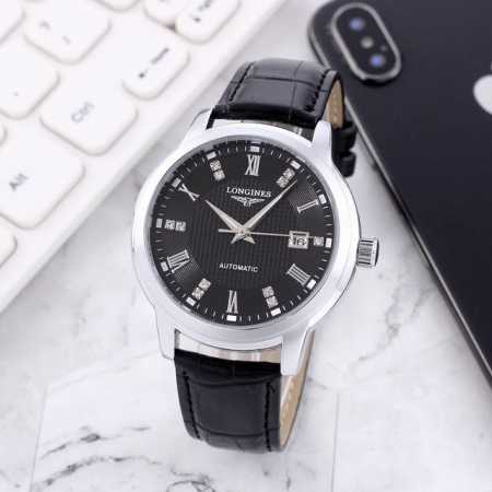 白： 间金： ，全黑： ，新款Longines -浪琴，简约时尚，商务休闲百搭腕表！全自动机械机芯，日历窗口显示，真空电镀，超强矿物质玻璃，精密防水，直径：42 - 点击图像关闭