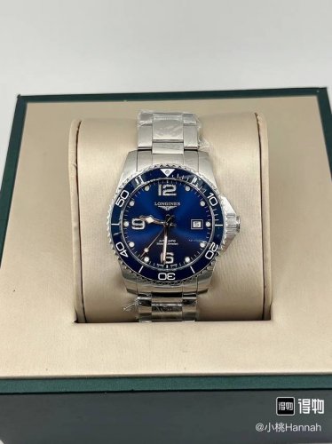 Longines浪琴 康卡斯潜水系列 自动机械机芯 日期显示300米防水 男表 瑞表 41Mm 蓝色表盘 陶瓷精钢表壳 精钢表带