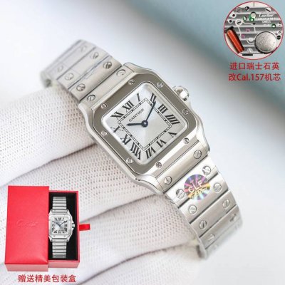 -间金 -全金 钻+100 DDD Clf 卡地亚 迷你尺寸 女款山度士 DDD 表盘：镀银磨砂表盘 罗马数字时标 剑形蓝钢指针 蓝宝石水晶镜面 DDD 机芯: