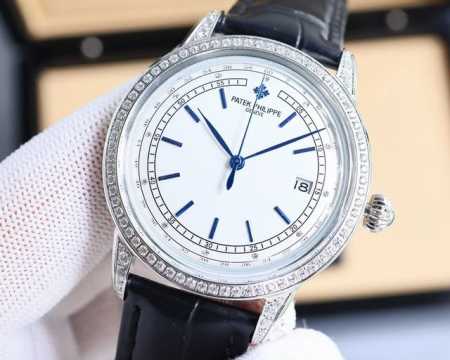 白 -金 百达翡丽-Patek Philippe-火热新款式，新款锅盖，耗时长达8个月！超薄男士自动机械腕表，采用进口原装9015机芯，每小时振频28800次， - 点击图像关闭