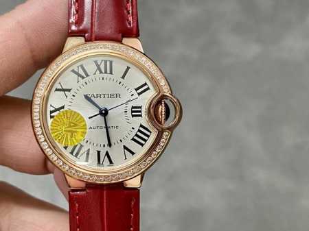 Af新品上市 卡地亚 Cartier 蓝气球大热门之33Mm系列。 18K玫瑰金原镶钻自动机械手表 - 点击图像关闭